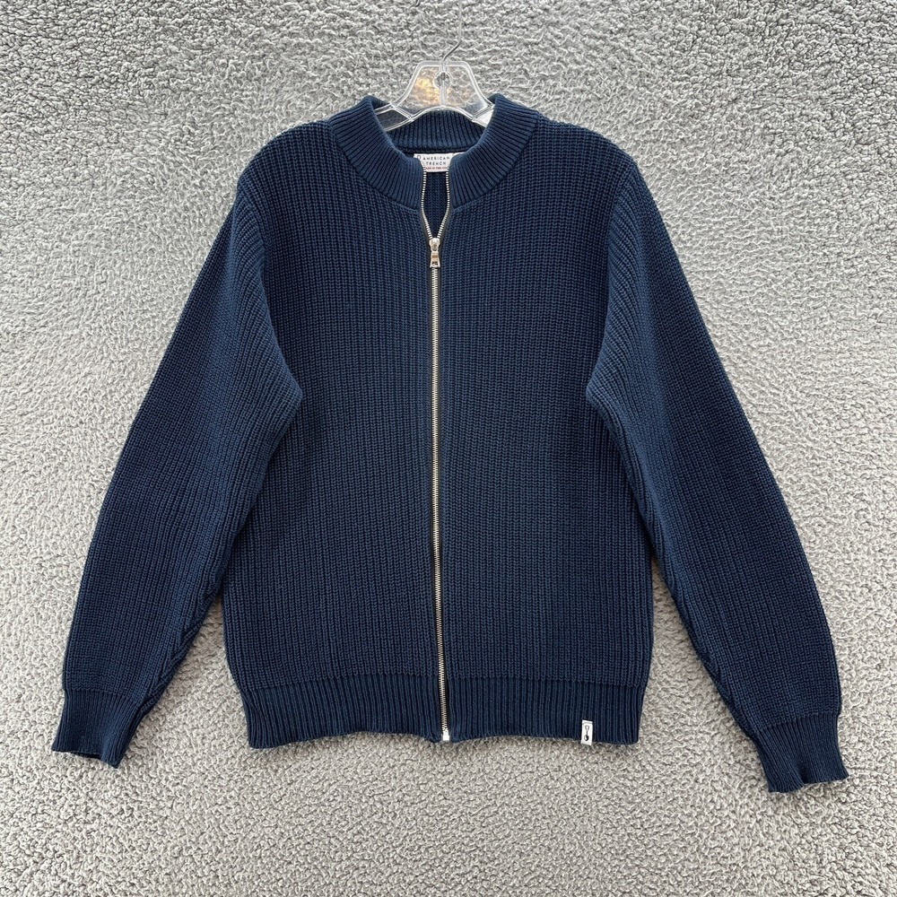 American Trench Sweater Men Small Navy Full Zip Cotton Shaker Knit Casual USA